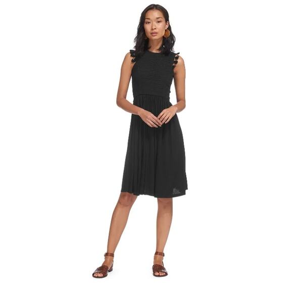 Whistles Crochet Lace Jersey Dress Black Size L Tassels Smocked Flowy Sleeveless - Picture 1 of 10
